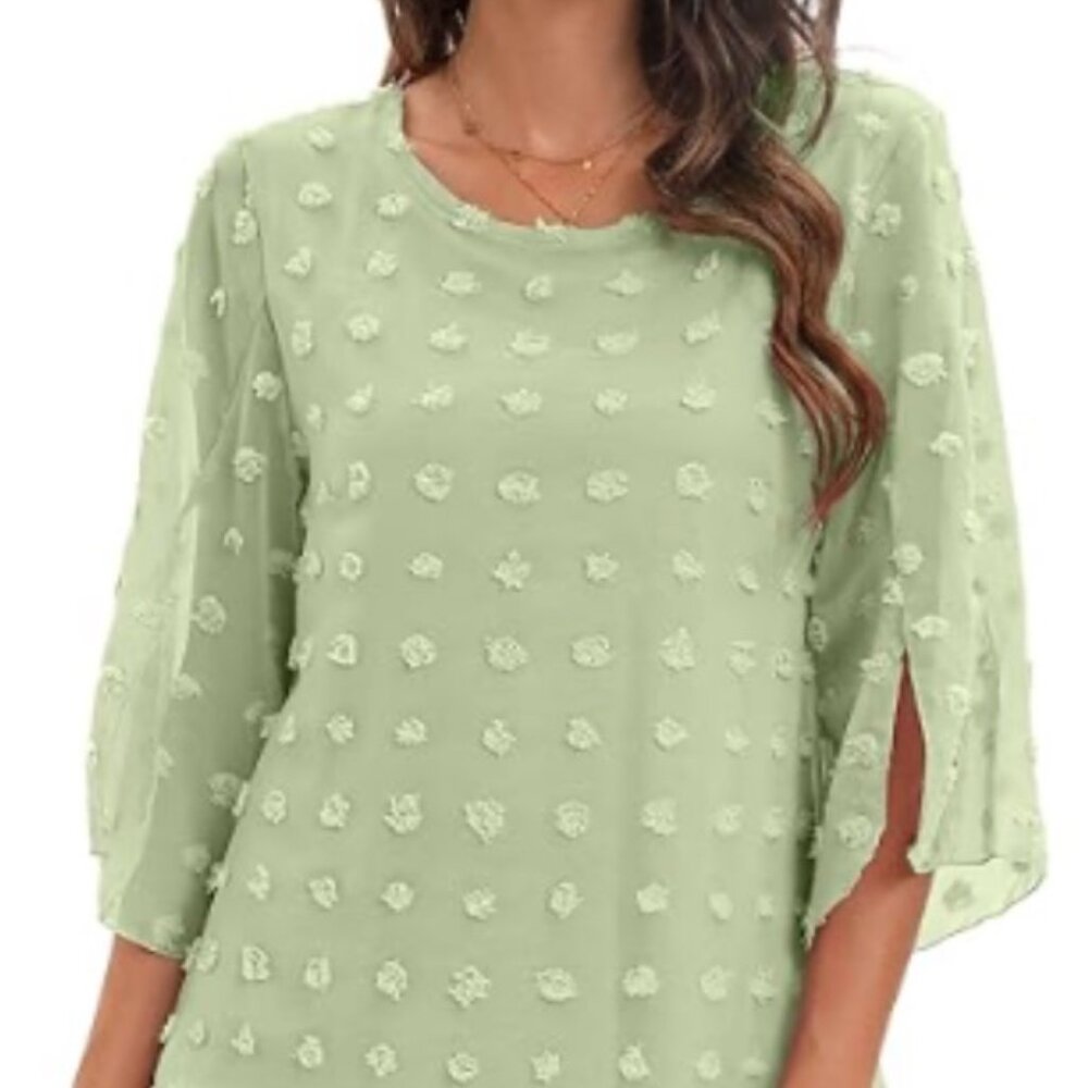Womens Half Sleeve Layered Flowy Chiffon Blouses Round Neck